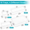 imageVtopmart 66 PCS Clear Plastic Drawer Organizer Bins 4Size Versatile Bathroom and Vanity Organizer Trays Acrylic Storage Containers for Makeup Jewelry Toiletry Kitchen Utensils and Office Supply15 PCS