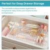 imageVtopmart 7 PCS Clear Drawer Organizers Bins 4Size Stackable Makeup and Vanity Drawer Organizer Trays Acrylic Bathroom Drawer Storage Containers for Cosmetic Office Supply Kitchen Utensils Gadgets