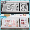 imageVtopmart 88PCS Clear Plastic Drawer Organizers Set 5Size Versatile Bathroom Drawer Organizer Trays Storage Bins for Makeup Vanity Kitchen Gadgets Utensils and Office