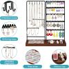 imageVtopmart Jewelry Holder Organizer Stand Tree for Earring Necklace Ring Bracelets Display and Storage with 90 Holes 12 Hooks Black Walnut