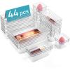 imageVtopmart 44 PCS Clear Plastic Drawer Organizers Set 4Size Versatile Bathroom and Vanity Organizer Trays NonSlip Storage Containers for Makeup Jewelries BedroomKitchen Utensils and OfficeClear