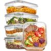 imageVtopmart 5Pack 22oz Glass Storage Containers with Lids Glass Meal Prep Food Container Sets with Snap Airtight Lids for Microwave Oven Freezer and Dishwasher5pack 35oz