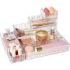 imageVtopmart 7 PCS Clear Drawer Organizers Bins 4Size Stackable Makeup and Vanity Drawer Organizer Trays Acrylic Bathroom Drawer Storage Containers for Cosmetic Office Supply Kitchen Utensils Gadgets