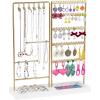 imageVtopmart Jewelry Holder Organizer Stand Tree for Earring Necklace Ring Bracelets Display and Storage with 90 Holes 12 Hooks GoldWhite