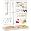 imageVtopmart Jewelry Holder Organizer Stand Tree for Earring Necklace Ring Bracelets Display and Storage with 90 Holes 12 HooksWhiteWood