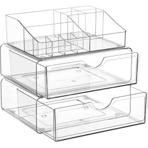 imageVtopmart 1 Tier Clear Makeup Organizer Cosmetic Storage for Dresser Countertop and Bathroom Vanity Beauty Holder for Lipstick Brush Skincare3 Tier