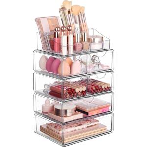 imageVtopmart 1 Tier Clear Makeup Organizer Cosmetic Storage for Dresser Countertop and Bathroom Vanity Beauty Holder for Lipstick Brush Skincare5 Tier 2 Sizes Drawer