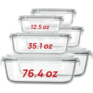 imageVtopmart 122oz50oz Large Glass Food Storage Containers with Airtight Lids Big Glass Containers for Roasting Chicken Baking Casseroles Food Storage Meal Prep Fruits Thanksgiving Meals BPAFree6
