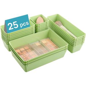 imageVtopmart 25 PCS Plastic Drawer Organizers Set 4Size Versatile Bathroom and Vanity Drawer Organizer Trays Storage Bins for Makeup Bedroom Kitchen Gadgets Utensils and OfficeLight Green