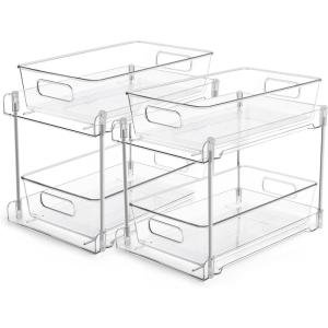 imageVtopmart 4 Pack Bathroom Organizer 2 Tier Clear Under Sink Organizers Vanity Countertop Storage ContainerCabinet Drawers Bins PullOut Organization with Track for Pantry KitchenClear