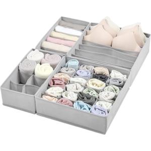 imageVtopmart 4 Pack Underwear Drawer Organizers Set 67824 Cells Clothes Drawer Dividers Dresser Organizers Bins for Socks Bras Scarves Ties NonWoven Fabric Storage Boxes for Closet Nursery4 Pack  67824 Cells