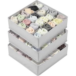 imageVtopmart 4 Pack Underwear Drawer Organizers Set 67824 Cells Clothes Drawer Dividers Dresser Organizers Bins for Socks Bras Scarves Ties NonWoven Fabric Storage Boxes for Closet Nursery3 Pack  162424 Cells