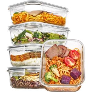 imageVtopmart 5Pack 22oz Glass Storage Containers with Lids Glass Meal Prep Food Container Sets with Snap Airtight Lids for Microwave Oven Freezer and Dishwasher5pack 35oz
