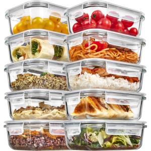 imageVtopmart 5Pack 22oz Glass Storage Containers with Lids Glass Meal Prep Food Container Sets with Snap Airtight Lids for Microwave Oven Freezer and Dishwasher10pack 22oz