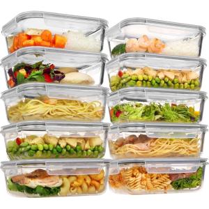 imageVtopmart 5Pack 22oz Glass Storage Containers with Lids Glass Meal Prep Food Container Sets with Snap Airtight Lids for Microwave Oven Freezer and Dishwasher10pack 35oz