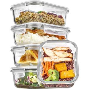 imageVtopmart 5Pack 22oz Glass Storage Containers with Lids Glass Meal Prep Food Container Sets with Snap Airtight Lids for Microwave Oven Freezer and Dishwasher5pack 22oz