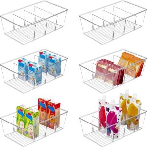 imageVtopmart 8 Pack Food Storage Organizer Bins Clear Plastic Bins for Pantry Kitchen Fridge Cabinet Organization and Storage 4 Compartment Holder for Packets Snacks Pouches Spice Packets6pack