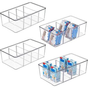 imageVtopmart 8 Pack Food Storage Organizer Bins Clear Plastic Bins for Pantry Kitchen Fridge Cabinet Organization and Storage 4 Compartment Holder for Packets Snacks Pouches Spice Packets4pack