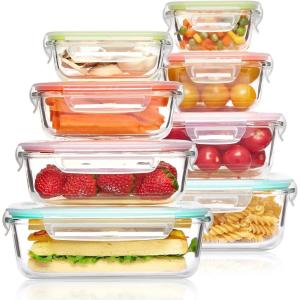 imageVtopmart 8 Pack Glass Food Storage Containers with Airtight Lids Glass Meal Prep Containers Lunch Containers for Microwave Oven Freezer and Dishwasher BPA FreeMulticolors