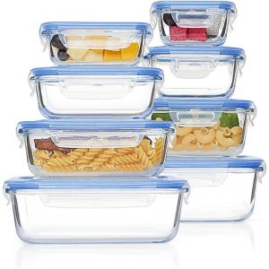 imageVtopmart 8 Pack Glass Food Storage Containers with Airtight Lids Glass Meal Prep Containers Lunch Containers for Microwave Oven Freezer and Dishwasher BPA FreeBlue
