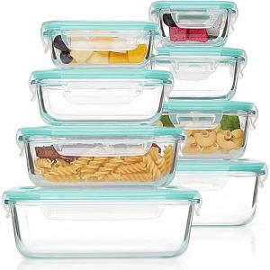 imageVtopmart 8 Pack Glass Food Storage Containers with Airtight Lids Glass Meal Prep Containers Lunch Containers for Microwave Oven Freezer and Dishwasher BPA FreeGreen