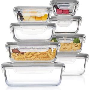 imageVtopmart 8 Pack Glass Food Storage Containers with Airtight Lids Glass Meal Prep Containers Lunch Containers for Microwave Oven Freezer and Dishwasher BPA FreeGrey