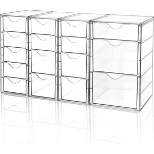 imageVtopmart Acrylic Organizer with 16 Drawers 4 SetClear Storage Drawers for Office SuppliesDesk Organization and Storage for MakeupJewelryArt Crafts