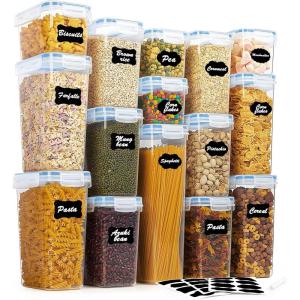 imageVtopmart Airtight Food Storage Containers Set with Lids 15pcs BPA Free Plastic Dry Food Canisters for Kitchen Pantry Organization and Storage Dishwasher safeInclude 24 Labels BlackBlue