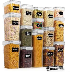 imageVtopmart Airtight Food Storage Containers Set with Lids 15pcs BPA Free Plastic Dry Food Canisters for Kitchen Pantry Organization and Storage Dishwasher safeInclude 24 Labels BlackGrey