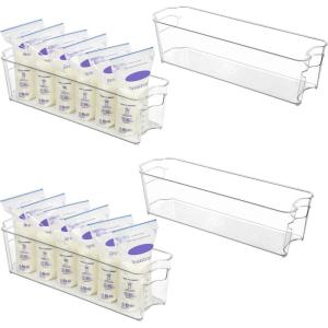 imageVtopmart Breastmilk Storage Container 4PCS Set Clear Freezer and Fridge Organizer Bins Plastic Storage Bins for Breast Milk Baby Pouches Formula Bottles and Yogurts 43 Width 147quot Long