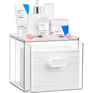 imageVtopmart Disposable Facial Towels HolderClear Storage Drawer Compatible with Clean Skin Club Towel XLAcrylic Box Hold 50 CountStylish and Functional Bathroom Accessory for Coutertop Organization1
