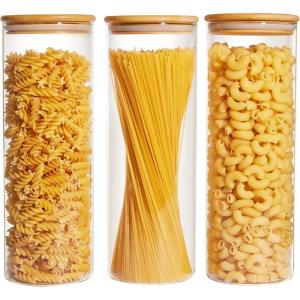 imageVtopmart Glass Food Storage Jars 7 Pack Kitchen Containers with Airtight Bamboo Wooden Lids for Pasta Cookies Nuts Coffee Beans Cereal Canisters Set for Flour Pantry Organization BPA Free3pack 70oz