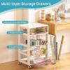 imageVtopmart Plastic Drawer Storage Orangizer 4 Tier 6 Drawers with Wheels for Office Supplies Art Crafts Under Desk Storage for Office Bathroom Dresser 1 PackClear6 Drawer