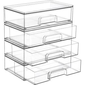imageVtopmart 121W Clear Stackable Storage Drawers2 Pack Acrylic Plastic Organizers Bins for Makeup Palettes Cosmetics and Beauty SuppliesIdeal for Vanity BathroomCabinetDesk Organization4pack Wide