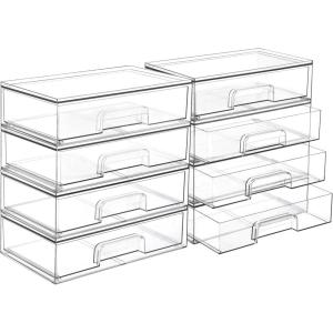 imageVtopmart 121W Clear Stackable Storage Drawers2 Pack Acrylic Plastic Organizers Bins for Makeup Palettes Cosmetics and Beauty SuppliesIdeal for Vanity BathroomCabinetDesk Organization8pack Wide