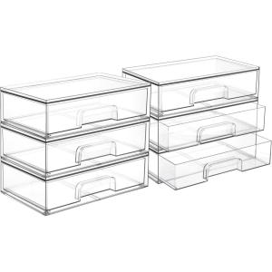 imageVtopmart 121W Clear Stackable Storage Drawers2 Pack Acrylic Plastic Organizers Bins for Makeup Palettes Cosmetics and Beauty SuppliesIdeal for Vanity BathroomCabinetDesk Organization6pack Wide