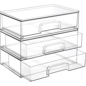 imageVtopmart 121W Clear Stackable Storage Drawers2 Pack Acrylic Plastic Organizers Bins for Makeup Palettes Cosmetics and Beauty SuppliesIdeal for Vanity BathroomCabinetDesk Organization3pack Wide