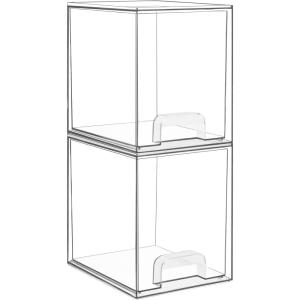 imageVtopmart 121W Clear Stackable Storage Drawers2 Pack Acrylic Plastic Organizers Bins for Makeup Palettes Cosmetics and Beauty SuppliesIdeal for Vanity BathroomCabinetDesk Organization2pack High