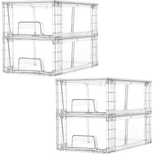 imageVtopmart 2 Pack Clear Stackable Storage Drawers97quot High Plastic Organizers Bins for Skincare Bathroom SuppliesIdeal for CabinetUndersinkVanityKitchenPantry Organization4Pack 44Hwith Dividers