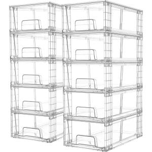 imageVtopmart 2 Pack Clear Stackable Storage Drawers97quot High Plastic Organizers Bins for Skincare Bathroom SuppliesIdeal for CabinetUndersinkVanityKitchenPantry Organization10Pack 44Hwith Dividers