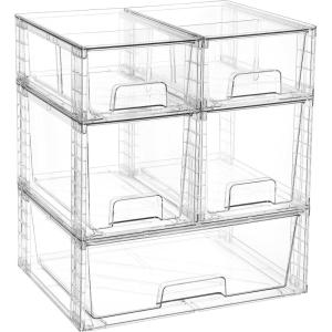 imageVtopmart 3 Pack Stackable Storage Drawers Easily Assemble Acrylic Bathroom Undersink OrganizersClear Plastic Storage Bins for ClosetCabinetPantryMedicine Organization2 Small2 Medium1 Wide