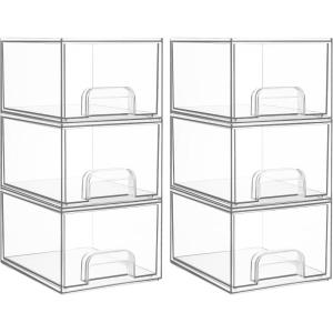 imageVtopmart 4Pack Stackable Storage Drawers 44 Tall Bathroom Makeup OrganizerPlastic Storage Bins For Vanity Undersink Kitchen Cabinet Pantry Home OrganizationPink6packClear