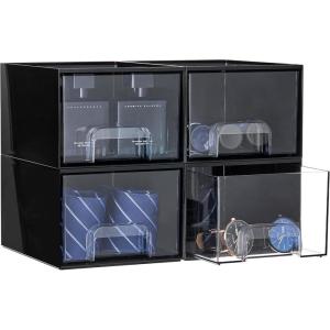 imageVtopmart 4Pack Stackable Storage Drawers 44 Tall Bathroom Makeup OrganizerPlastic Storage Bins For Vanity Undersink Kitchen Cabinet Pantry Home OrganizationPink4packBlack