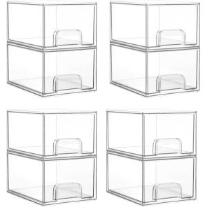 imageVtopmart 4Pack Stackable Storage Drawers 44 Tall Bathroom Makeup OrganizerPlastic Storage Bins For Vanity Undersink Kitchen Cabinet Pantry Home OrganizationPink8packClear