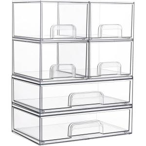 imageVtopmart Clear Stackable Storage Drawers Set of 4 Plastic Organizer Bins for Makeup Cosmetics Beauty SuppliesIdeal for Vanity BathroomCabinetPantry Organization4 Small2 Wide