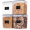 imageVtopmart 4 PCS Large Food Storage Containers 52L  175oz 4 Pieces BPA Free Plastic Airtight Canisters for Flour Sugar Baking Supplies Rice with Lids 4 Measuring Cups and 24 Labels BlackBlack