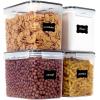 imageVtopmart 4 PCS Large Food Storage Containers 52L  175oz 4 Pieces BPA Free Plastic Airtight Canisters for Flour Sugar Baking Supplies Rice with Lids 4 Measuring Cups and 24 Labels BlackBlack