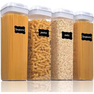 imageVtopmart 4 PCS Airtight Food Storage Containers BPA Free Plastic Spaghetti Pasta Containers with Easy Lock Lids for Kitchen Pantry Organization and Storage Include 24 Labels 18L4