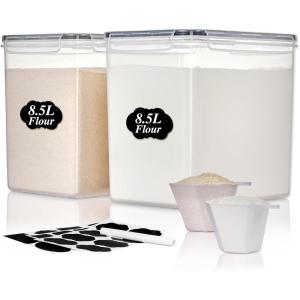imageVtopmart 4 PCS Large Food Storage Containers 52L  175oz 4 Pieces BPA Free Plastic Airtight Canisters for Flour Sugar Baking Supplies Rice with Lids 4 Measuring Cups and 24 Labels BlackBlack
