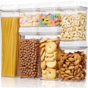imageVtopmart Airtight Food Storage Containers 7 Pieces BPA Free Plastic Cereal Organizer Canisters with Easy Lock Lids for Kitchen Pantry Organization 24 Labels WhiteWhite